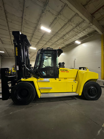 2021 HYSTER H360-48HD 36000 LB CAPACITY AT 48" LOAD CENTER DIESEL FORKLIFT PNEUMATIC 157/180" 2 STAGE MAST SIDE SHIFTING FORK POSITIONER ENCLOSED CAB WITH HEAT AND AC 2317 HOURS STOCK # BF91361189-BUF