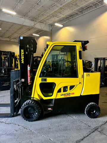 2021 HYSTER S120FT 12000 LB LP GAS FORKLIFT CUSHION 92/185 3 STAGE MAST SIDE SHIFTING FORK POSITIONER 4 WAY PLUMBING 964 HOURS ENCLOSED CAB WITH HEAT & AC REMOVEABLE DOORS STOCK # BF9391439-BUF