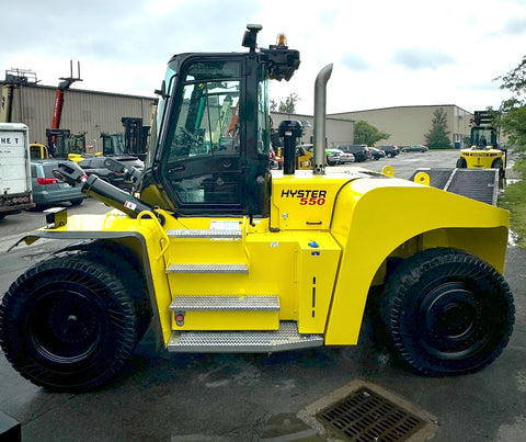 2019 HYSTER H550HDS 55000 LB CAPACITY DIESEL FORKLIFT PNEUMATIC 160/180" 2 STAGE MAST SIDE SHIFTING FORK POSITIONER 96" FORKS HEAT & AC 4835 HOURS STOCK # BF91947399-BUF