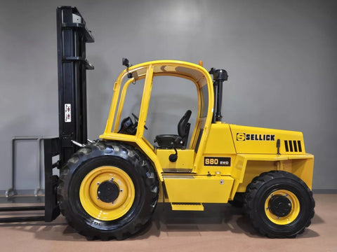 2015 SELLICK S80J41-2 2WD 8000 LB DIESEL ROUGH TERRAIN FORKLIFT PNEUMATIC 124/264 3 STAGE MAST SIDE SHIFTER 3870 HOURS STOCK # BF9339829-RIL